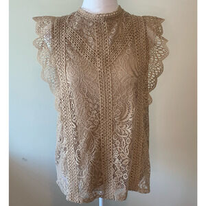 Cable & Gauge Women's Sleeveless Lace Boho Top Blouse Floral M Lined Nude Tan